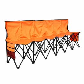 Portable Folding Bench, 6 Seat Foldable Soccer Bench with Side Pockets and Carrying Bag, Lightweight Sideline Seating with Back Rest for Football