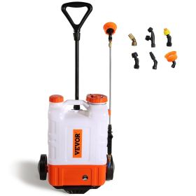 Battery Powered Backpack Sprayer with Cart, 0-94 PSI Adjustable Pressure, 4 Gallon Tank on Wheels, with 8 Nozzles and 2 Wands, 12V 7.2Ah Battery