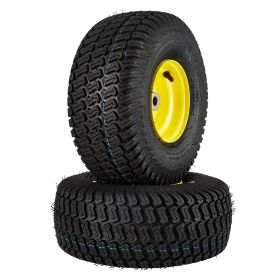 Lawn Mower Tires with Rim, 15x6-6" Tubeless Tractor Tires, 2-Pack Tire and Wheel Assembly, S-Turf Pneumatic Tires, 3" Offset Hub, 3/4" Bushing Si
